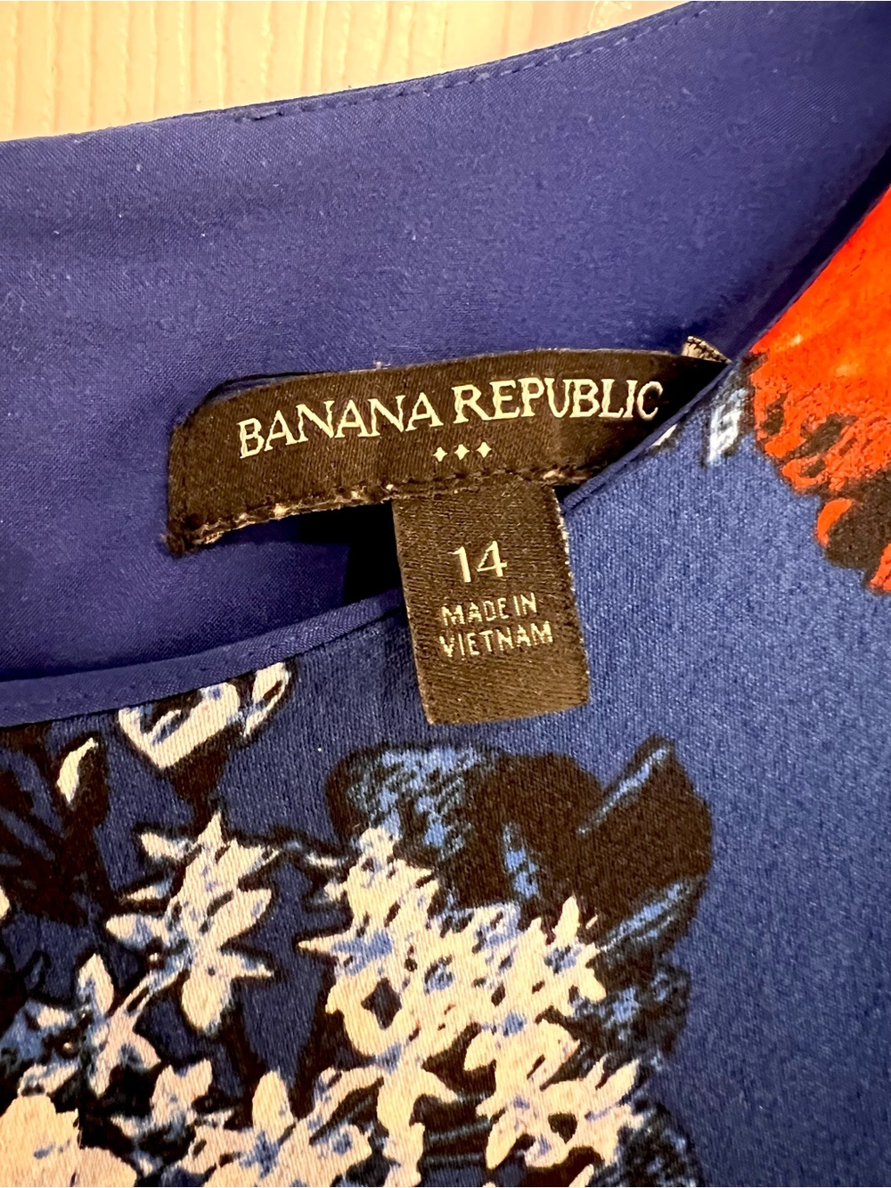 Banana Republic Satin Blue Floral Fit-and-Flare Wedding Guest Dress Career 14 XL - Picture 3 of 4